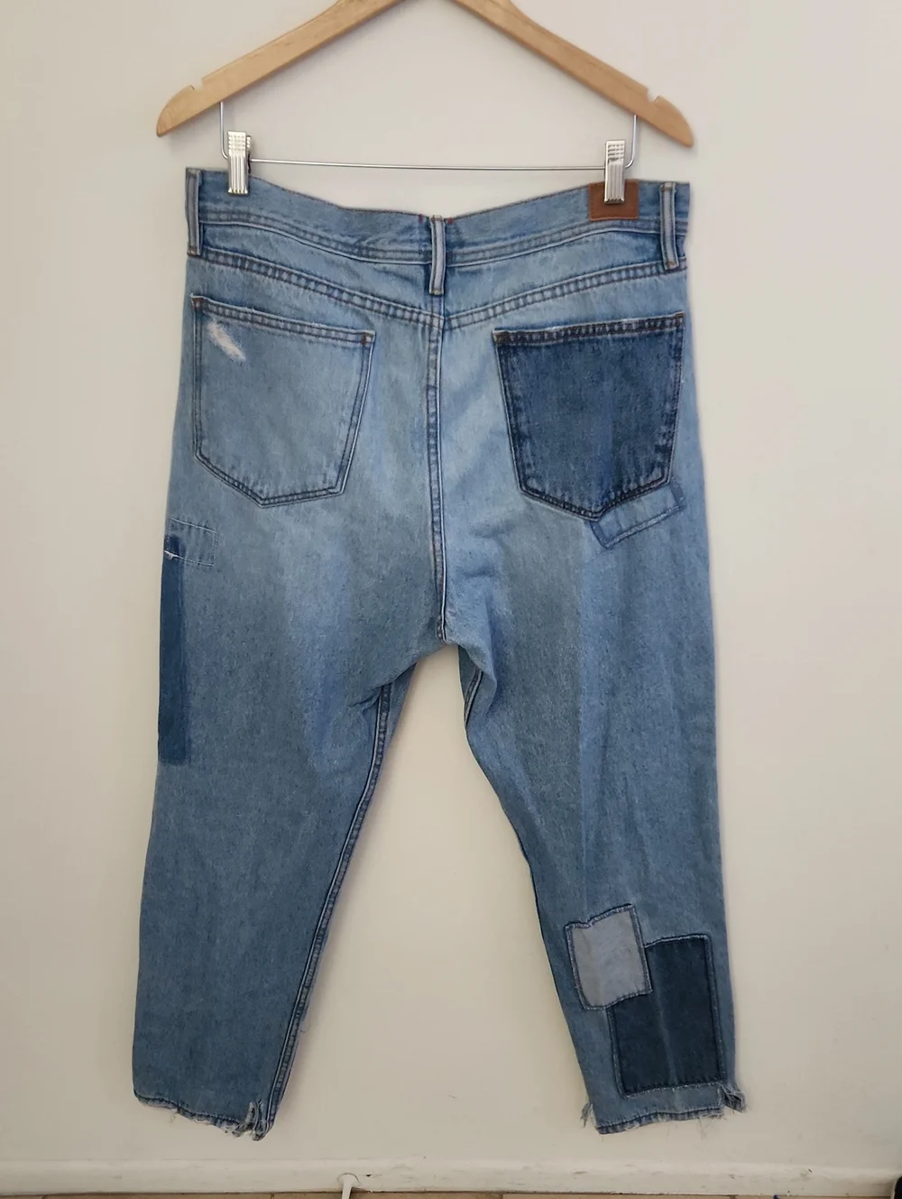 BDG Dad Slim Taper Fit Light Blue Denim Jeans Patchwork 36x34